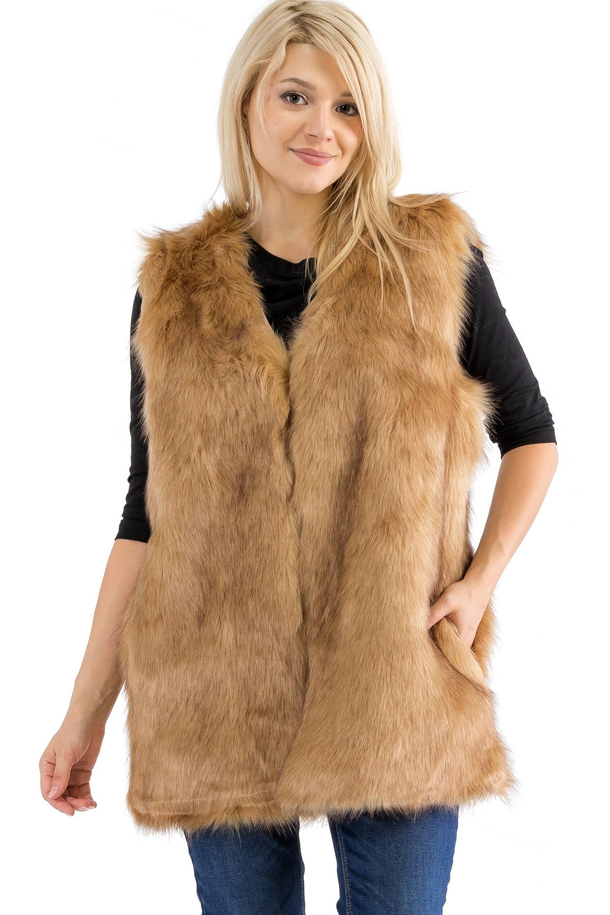 Satin Lined Shaggy Faux Fur Vest