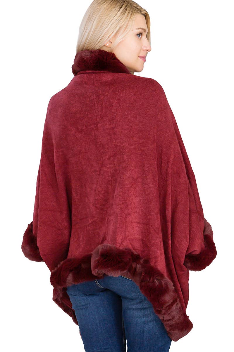Luxury Faux Fur Lined Single Layered Shawl Poncho