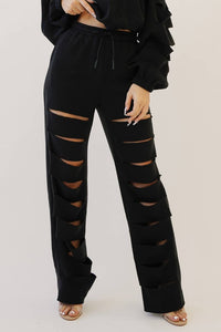 Mens Cut out legs fleece straight pants