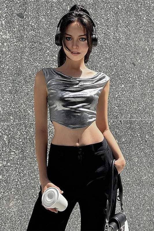 Metallic sleeveless crop top