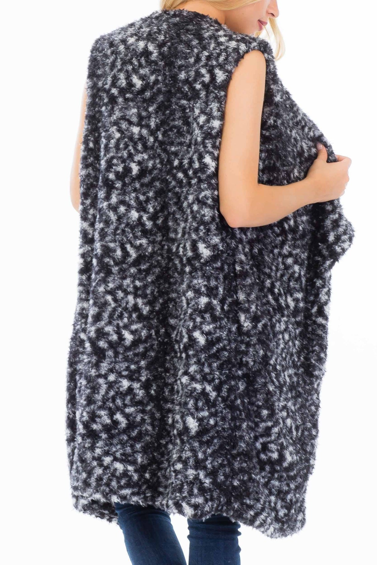 Open Front Faux Fur Leopard Long Vest