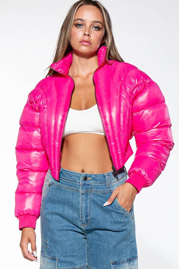 PINK CROP PUFFER JACKET