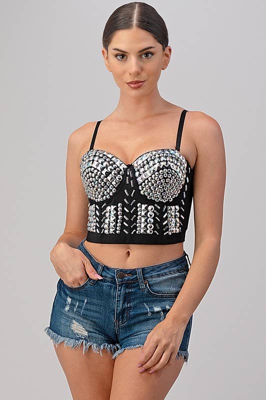 Rainbow Stones Pattern Crop Bustier Top