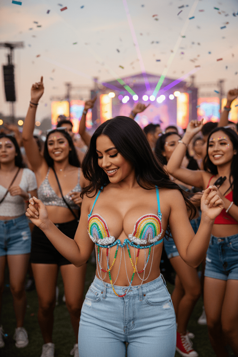 Rainbow Happy Meal Rhinestone Carnival Bra