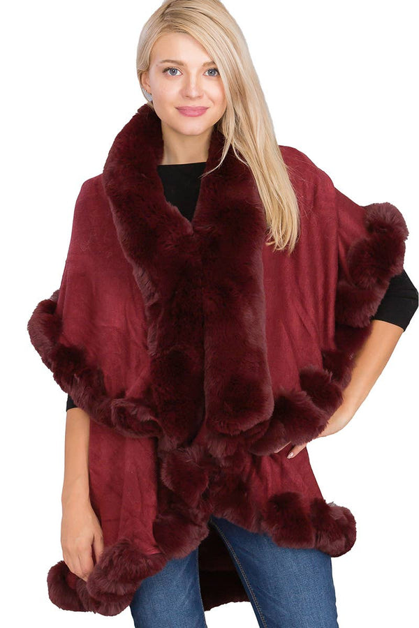 Luxury Bubble Faux Fur Double Layered Cape Poncho