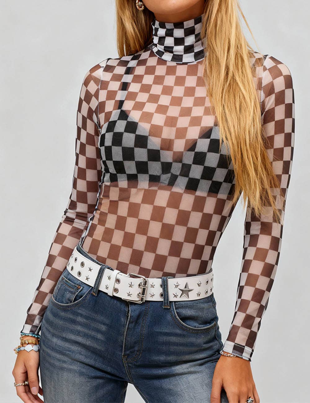 Sheer Bodysuit Grid Mesh