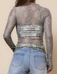 Turtle Neck Sheer Lace Top
