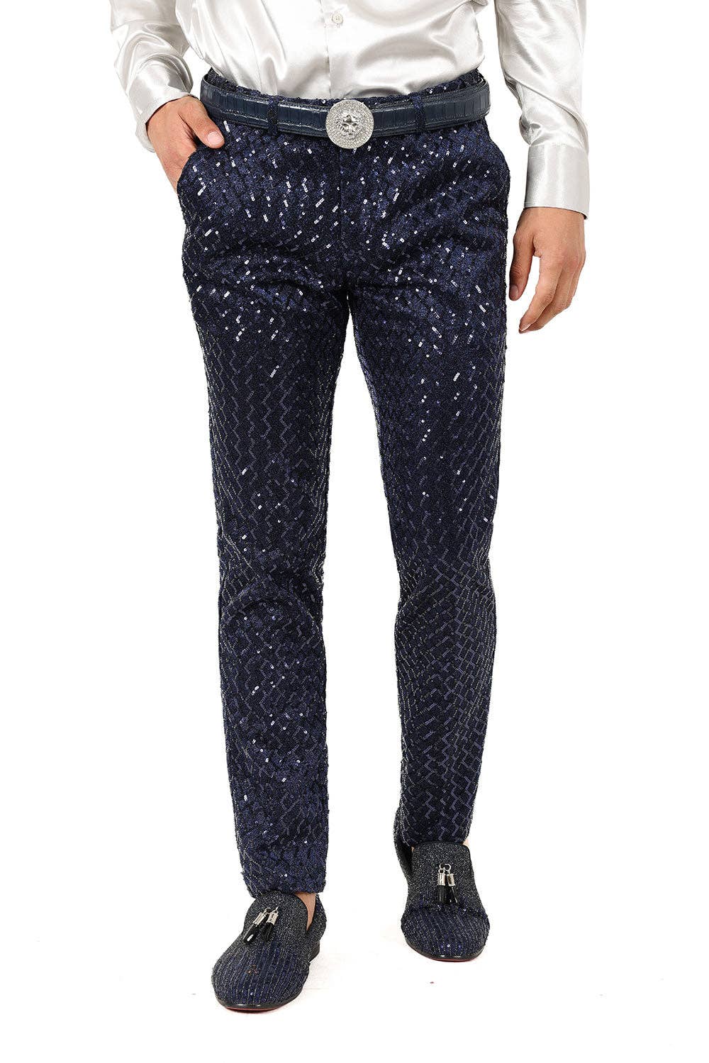 Men's Sequin Diamond Design Shiny Chino Pants