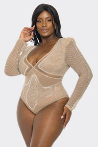 Plus Size  Rhinestone Fishnet Bodysuit