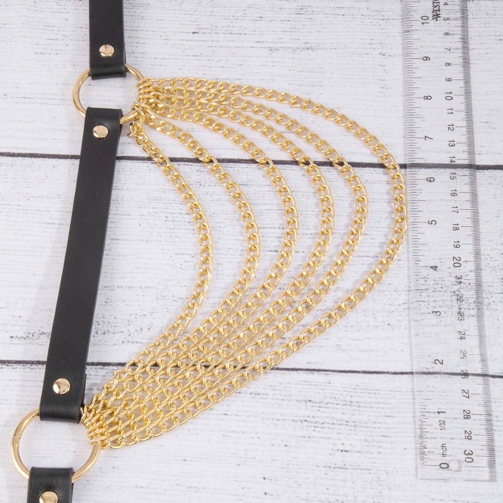 Multi Layered Chain Waist Vegan Leather Belt