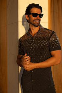 Men's Rhinestone Stretch Short Sleeve Shirt