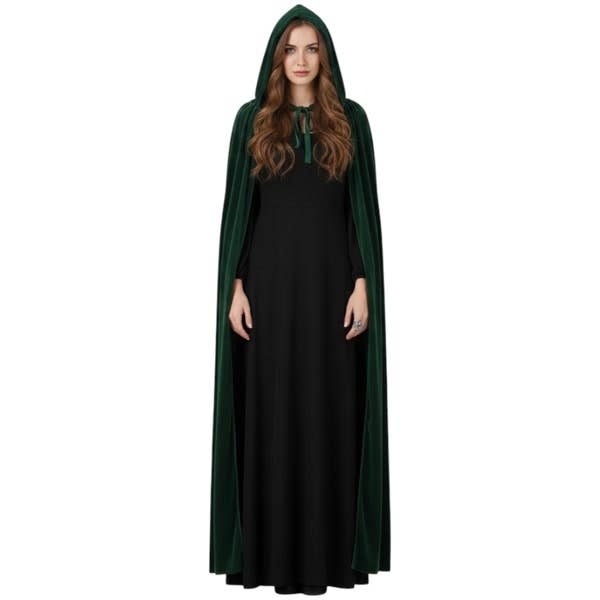 Hooded Green Velvet Cloak