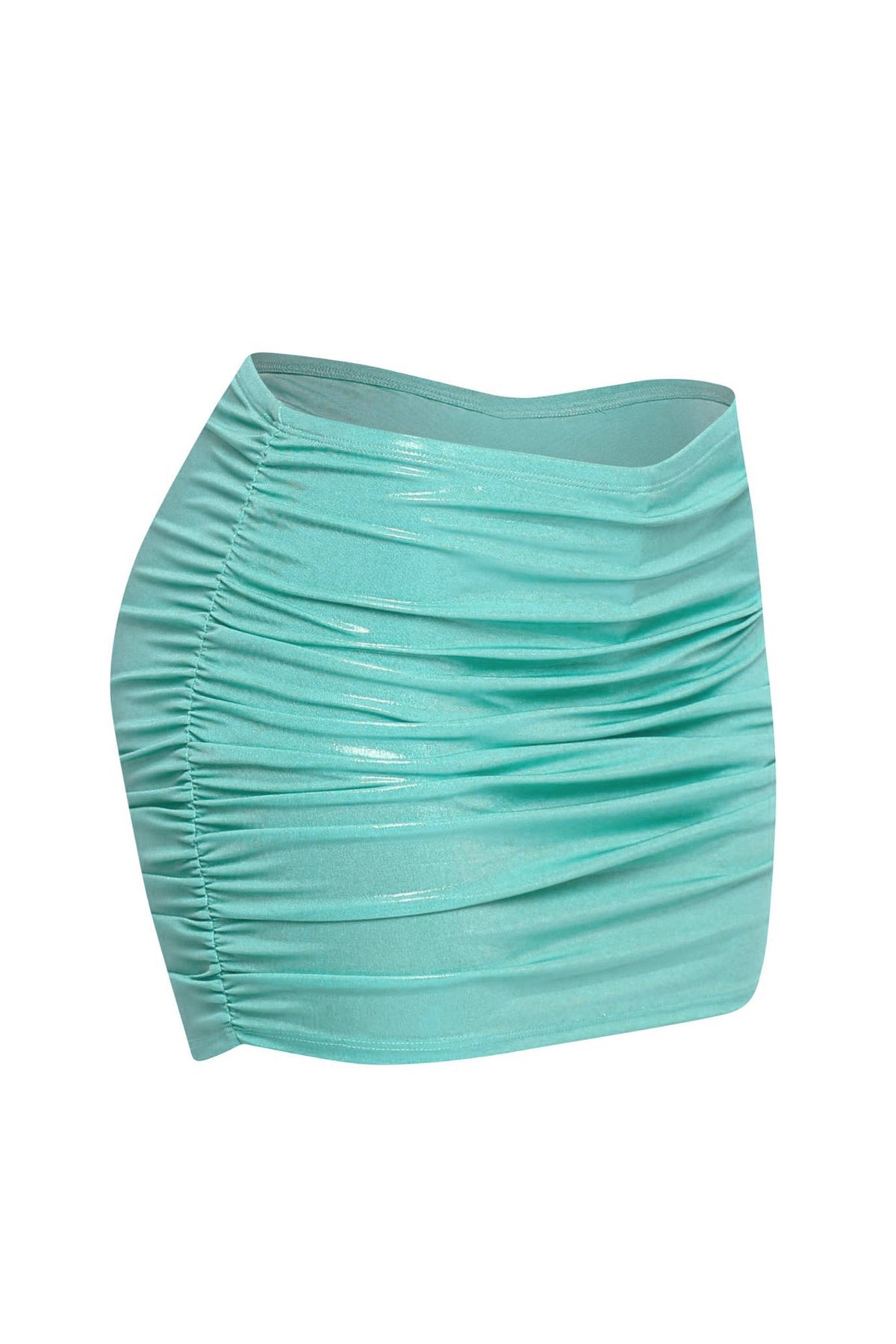 Slinky foiled ruched skirt with shorts under