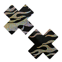Robo Meltdown Black Silver Holographic X Factor Nipple Cover Pasties