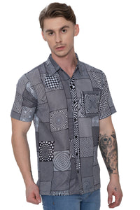 Mens Psy Shirts Black Tropical optical illusion white