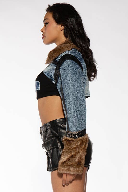 Fur Crop Denim Jacket