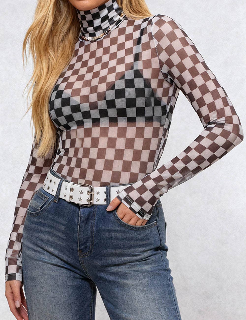 Sheer Bodysuit Grid Mesh