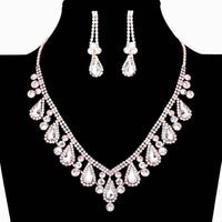 V Shape Elegant Rhinestone Necklace Set Clipon Earrings