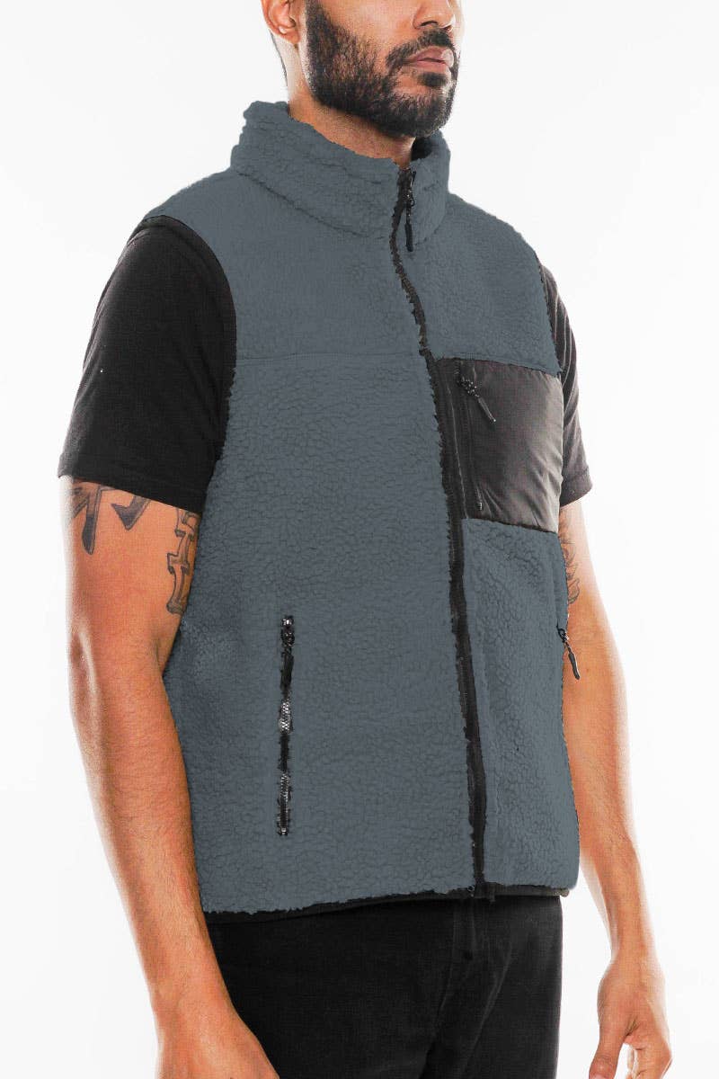Mens Sleeveless Sherpa Fleece Zip Up Vest