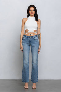 Crop jersey cut out tank top w/ clasp tie detail