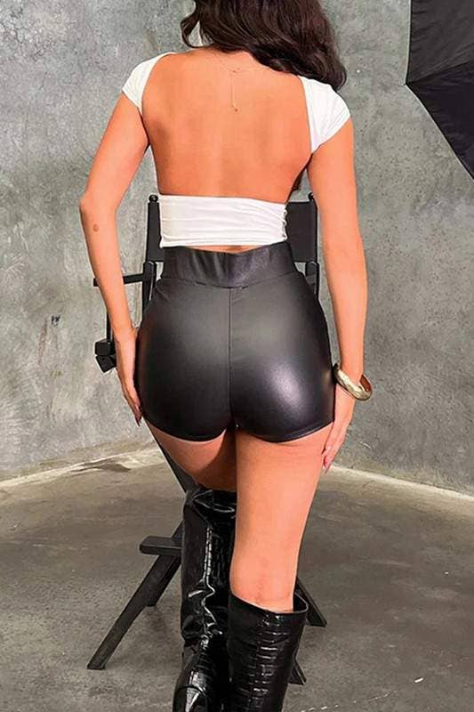 Lace up faux leather shorts
