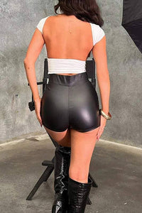 Lace up faux leather shorts