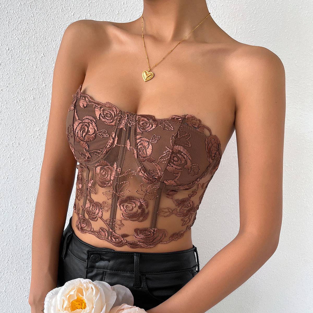 Rose Lace Strapless Bustier