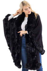 Ruffle Twisted Bubble Teddy Faux Fur Lined Open Ruana Poncho