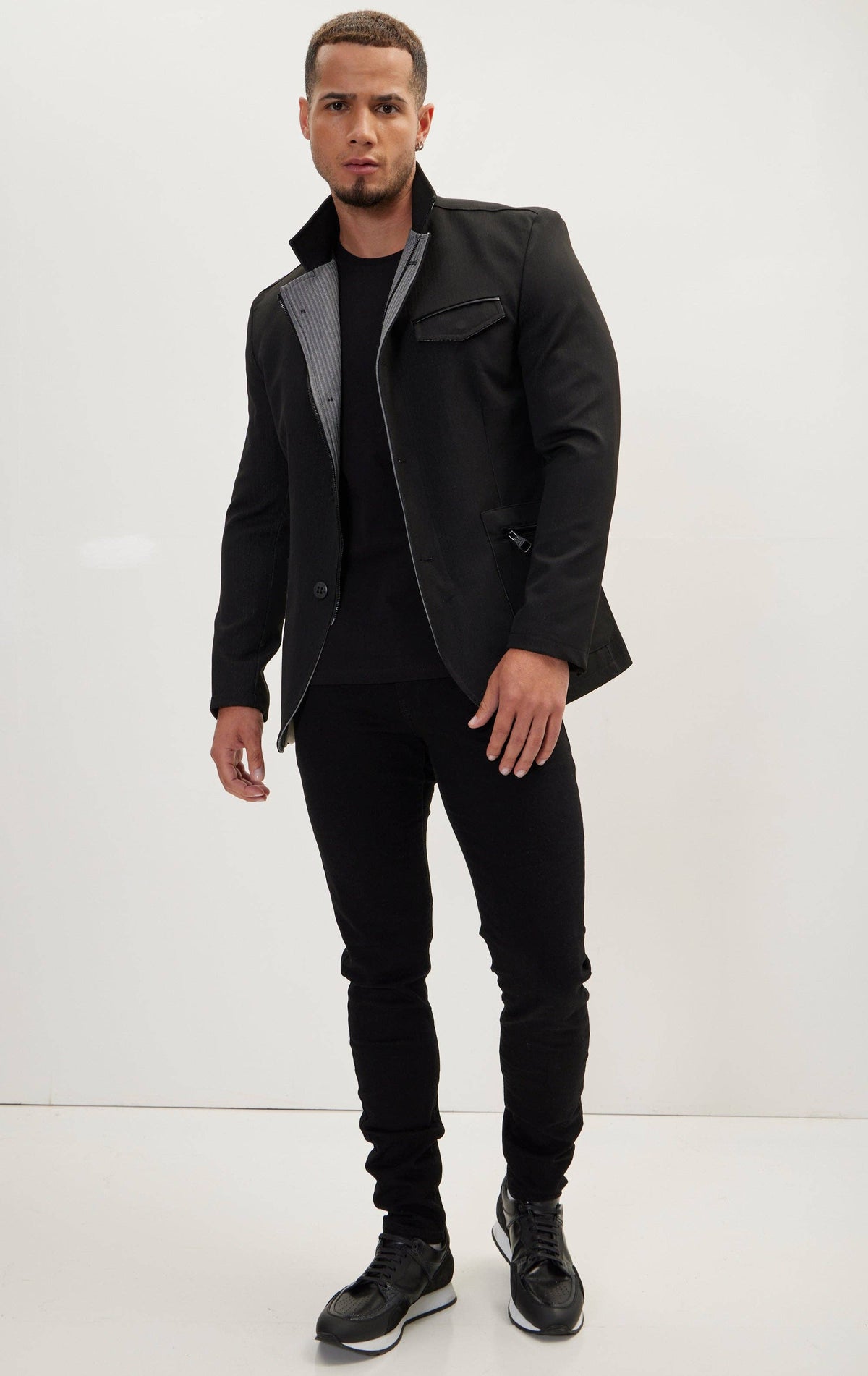 Men's Stand Collar Sport Coat - Black