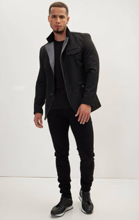 Men's Stand Collar Sport Coat - Black