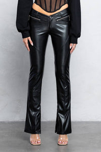 V-cut Faux leather boot-cut pants