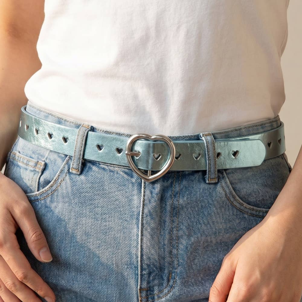 Heart Buckle Heart Punched Metallic Belt