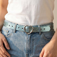 Heart Buckle Heart Punched Metallic Belt