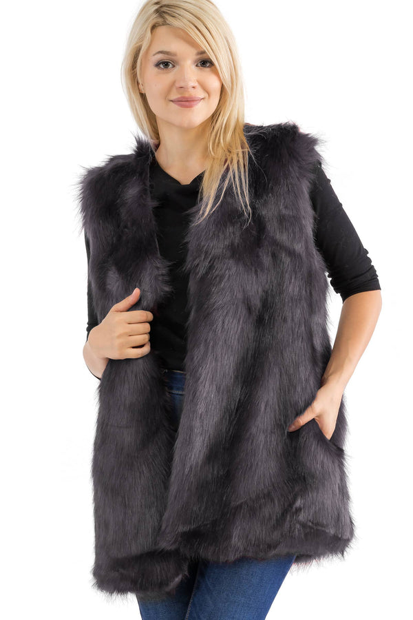 Satin Lined Shaggy Faux Fur Vest