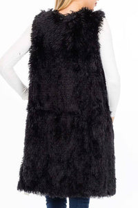 Glossy Faux Fur Long Vest