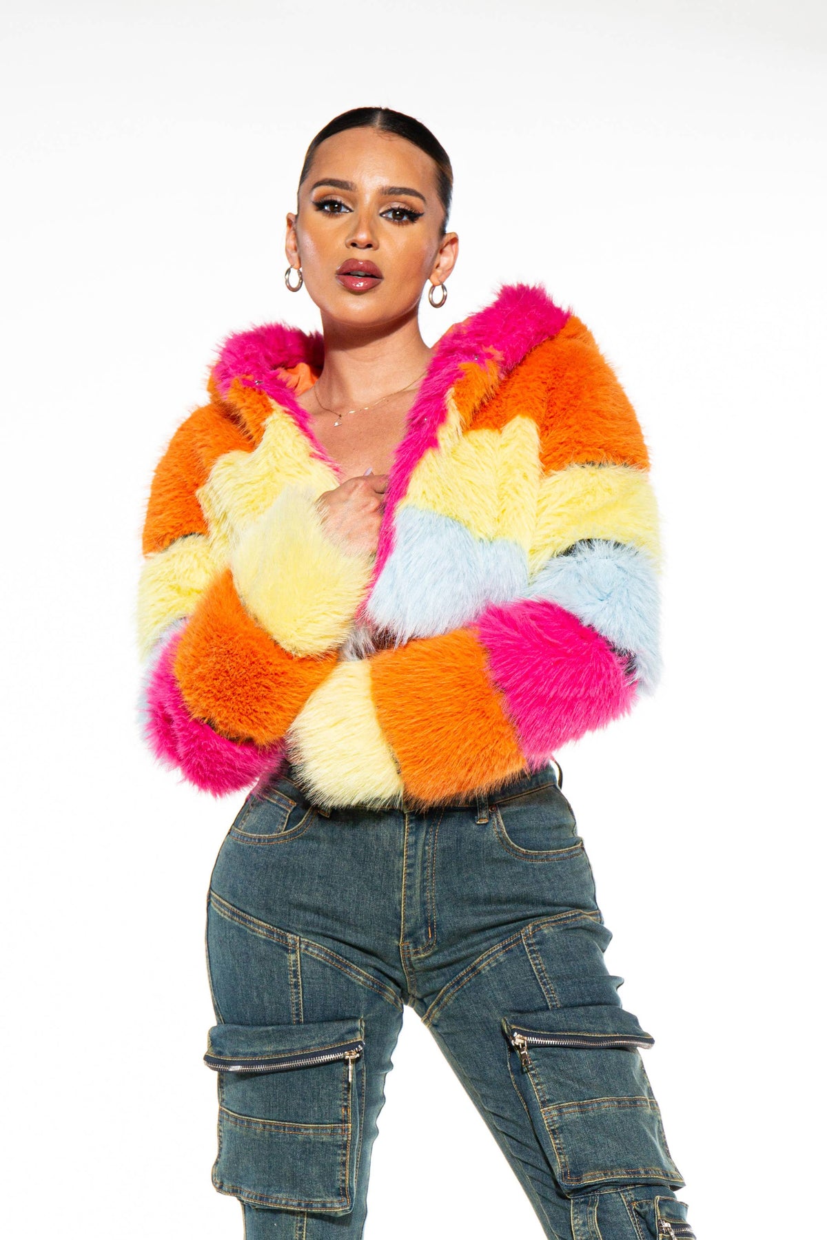 Rainbow Faux Fur Jacket