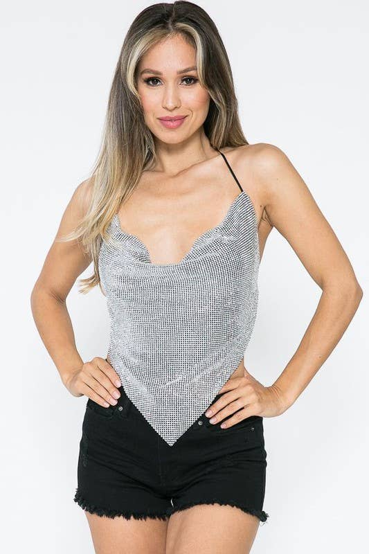 Dazzling Rhinestones Halter Crop Top