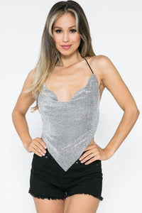 Dazzling Rhinestones Halter Crop Top