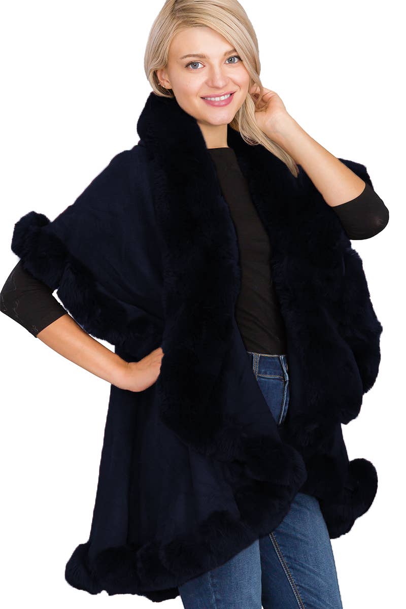 Luxury Bubble Faux Fur Double Layered Cape Poncho