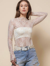 Turtle Neck Sheer Lace Top