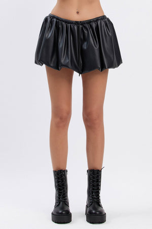 Pleather mini balloon skort w/ drawstring
