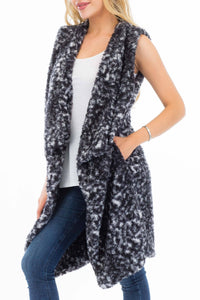Open Front Faux Fur Leopard Long Vest