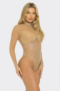 Green Rhinestone Mesh Bodysuit