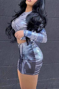 Metallic shirt and skirt set