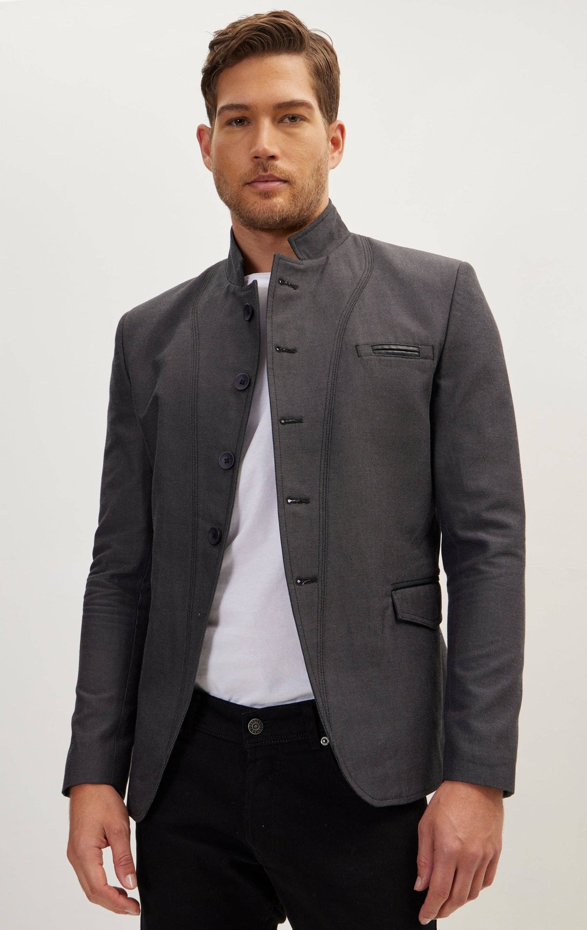 Men's Symmetric Button Closure Jacket - Anthracite