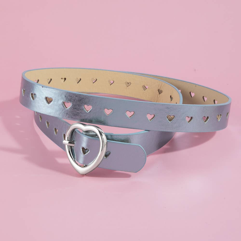 Heart Buckle Heart Punched Metallic Belt