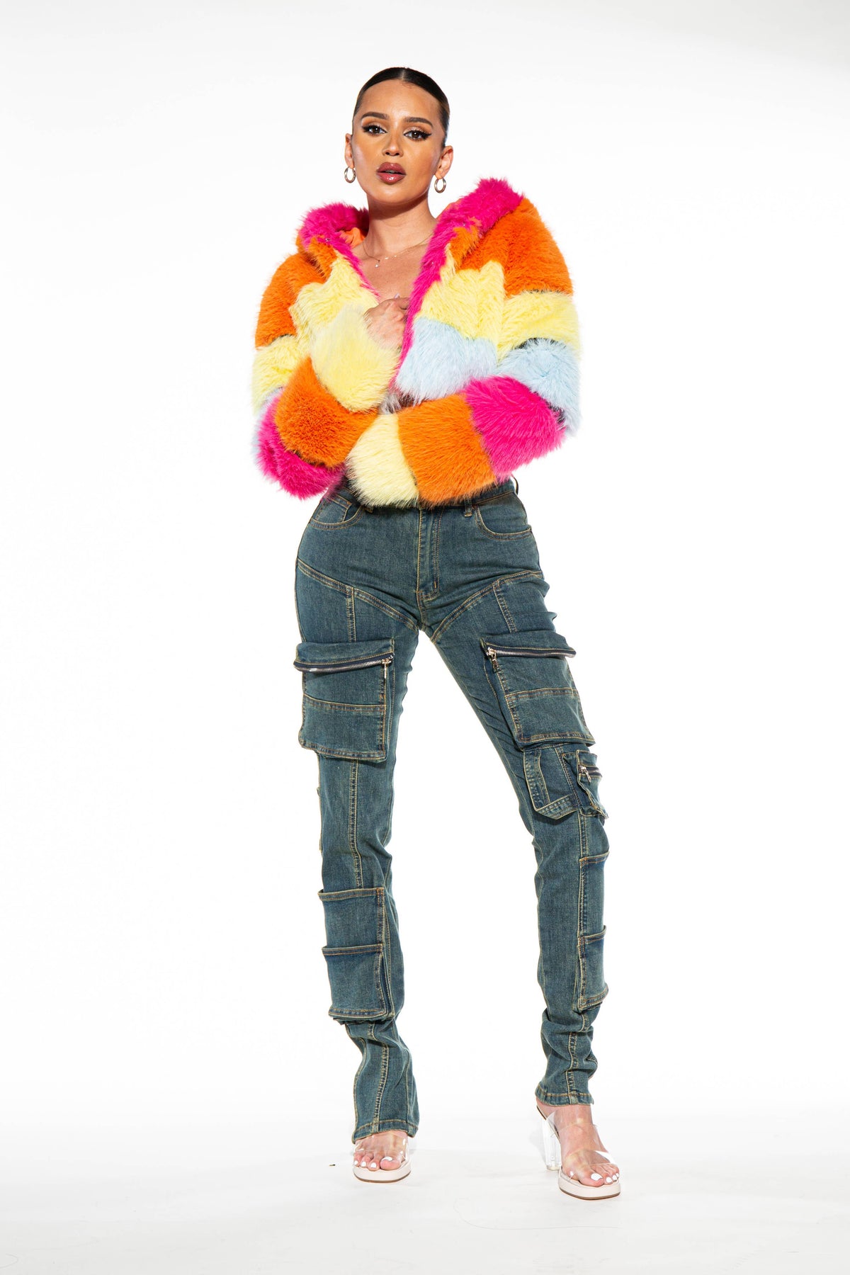 Rainbow Faux Fur Jacket