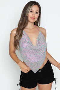 Dazzling Rhinestones Halter Crop Top