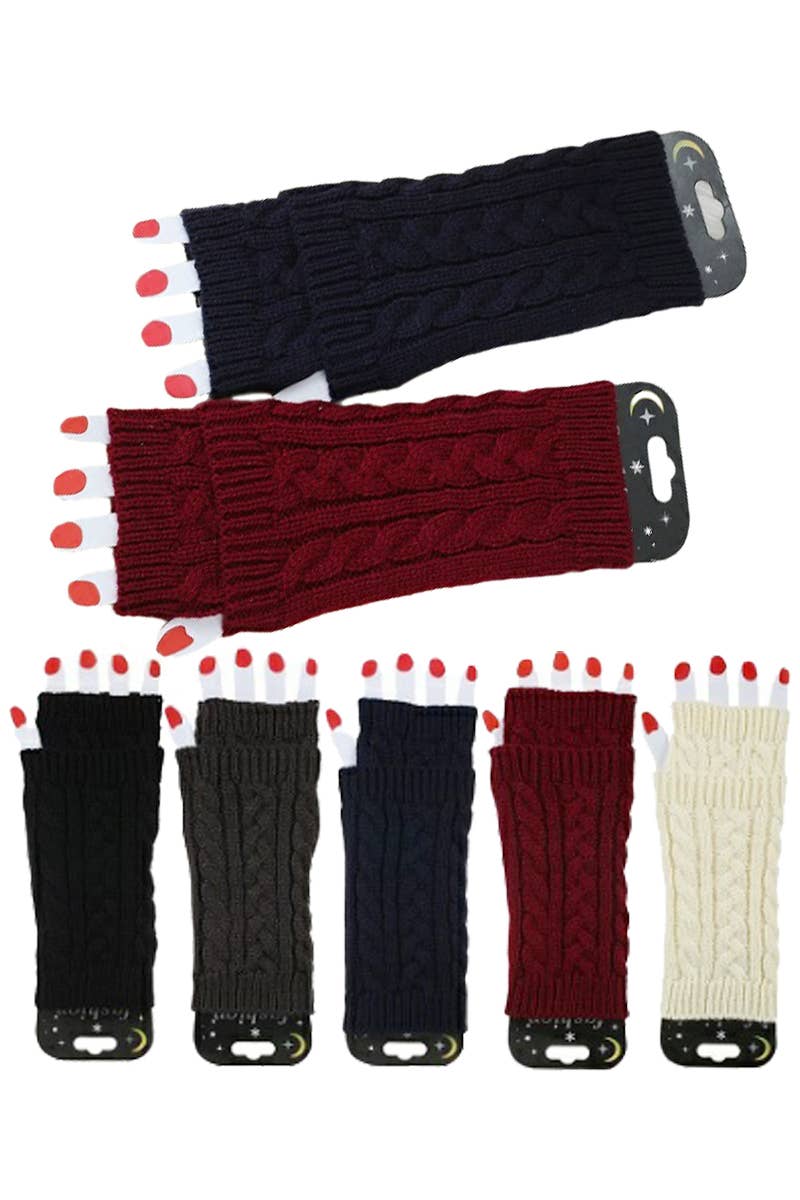 Cable Knitted Fingerless Arm Warmer Sleeve