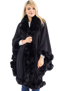 Ruffle Twisted Bubble Teddy Faux Fur Lined Open Ruana Poncho